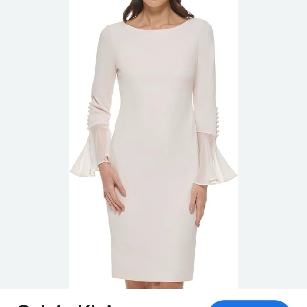 Calvin Klein Blush Pink Long Sleeve Dress. Chiffon bell sleeves